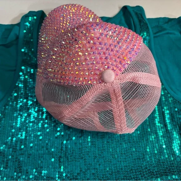 Sparkly Pink Rhinestone Bedazzled Beaded Baseball Hat Cap - Picture 6 of 9